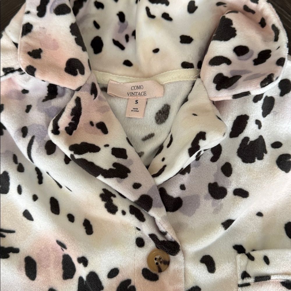 Leopard Velour Pajama Set Women Small 2 Piece Matching Lounge Set Cozy Sleepwear - Picture 5 of 7